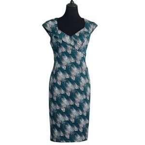 WHITE HOUSE BLACK MARKET NWOT Turquoise Chevron Print Cap Sleeve Dress Size 6
